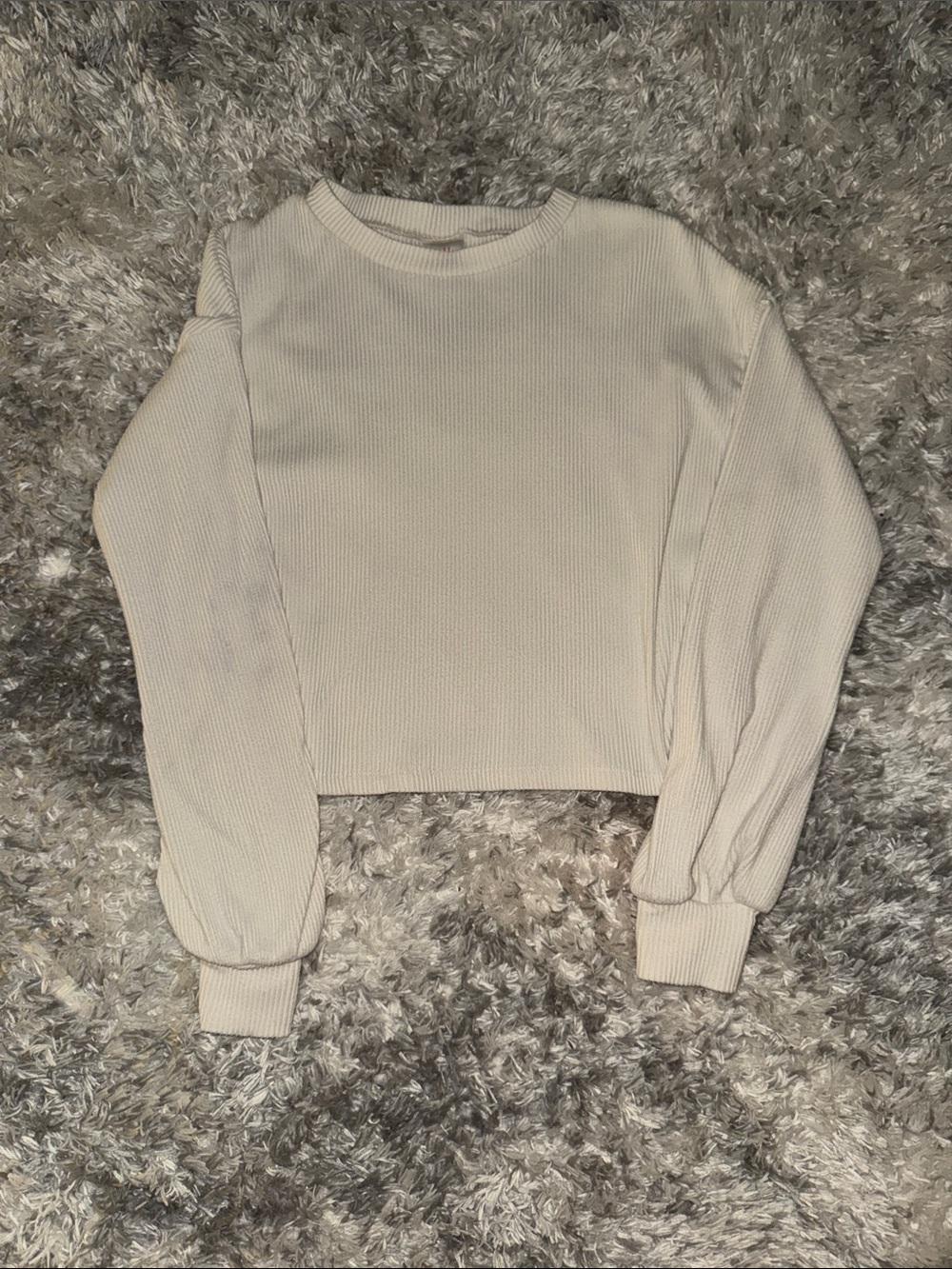 Cropped Waffle-Knit Sweatshirt in Cream